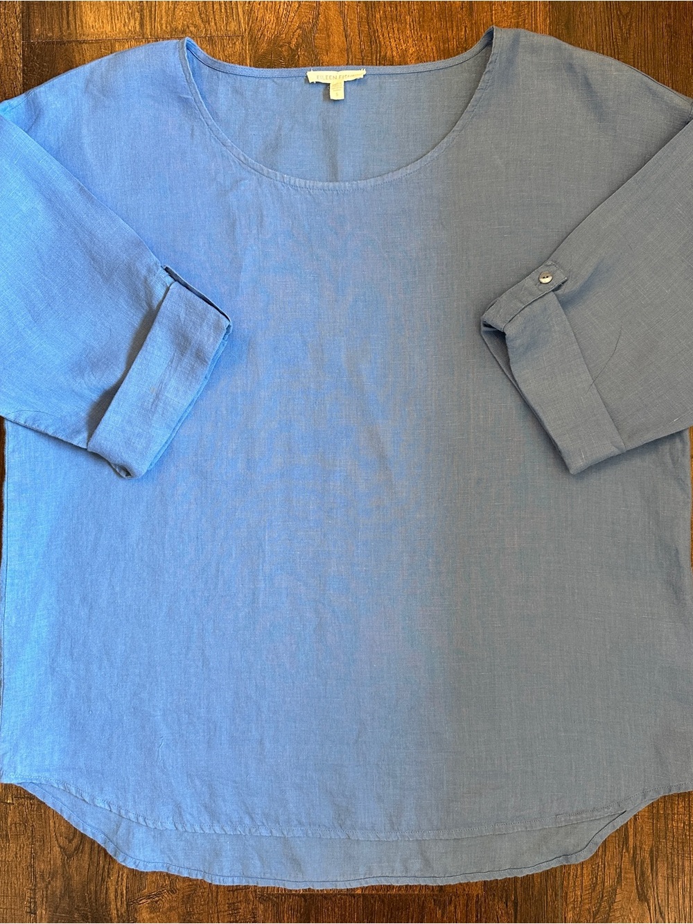 Eileen Fisher 100% Irish Linen Blue Tunic Top Womens Small Minimalist